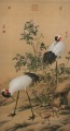 Lang shining cranes in flowers old China ink Giuseppe Castiglione
